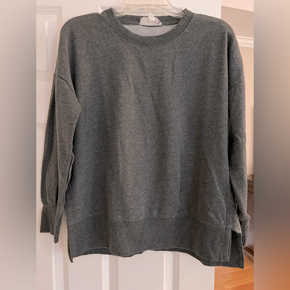 Gray sweatshirt with side slits. Super cute for fall